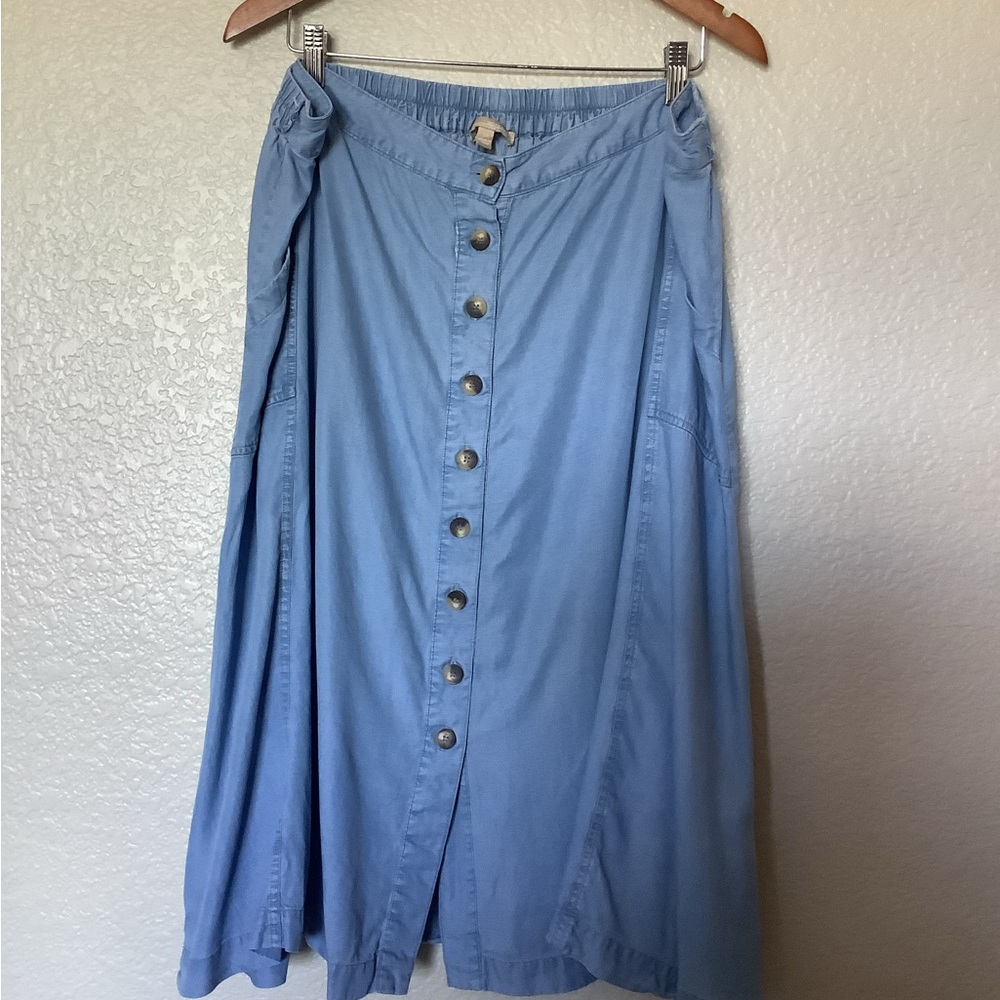 Appraisal Light Blue Button-Front A-Line Maxi Skirt Casual Plus Size Women's 3X